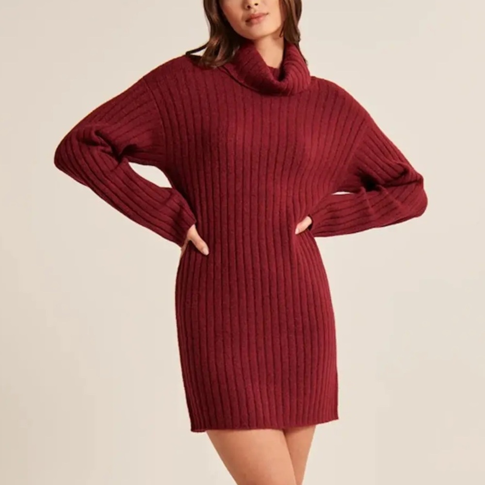 XS A&F burgundy turtleneck sweater dress
